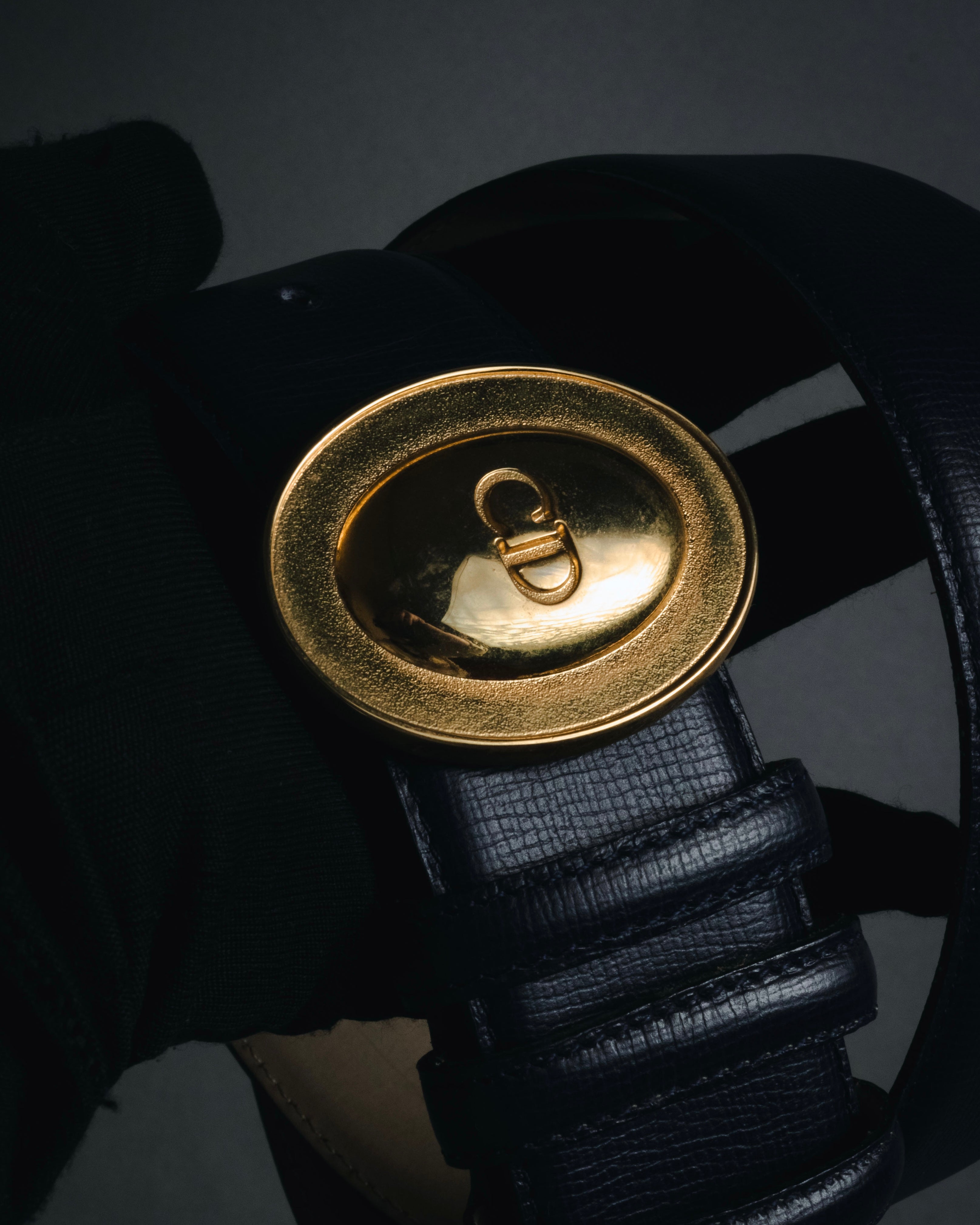 "Christian Dior" Oval logo buckle structured leather belt