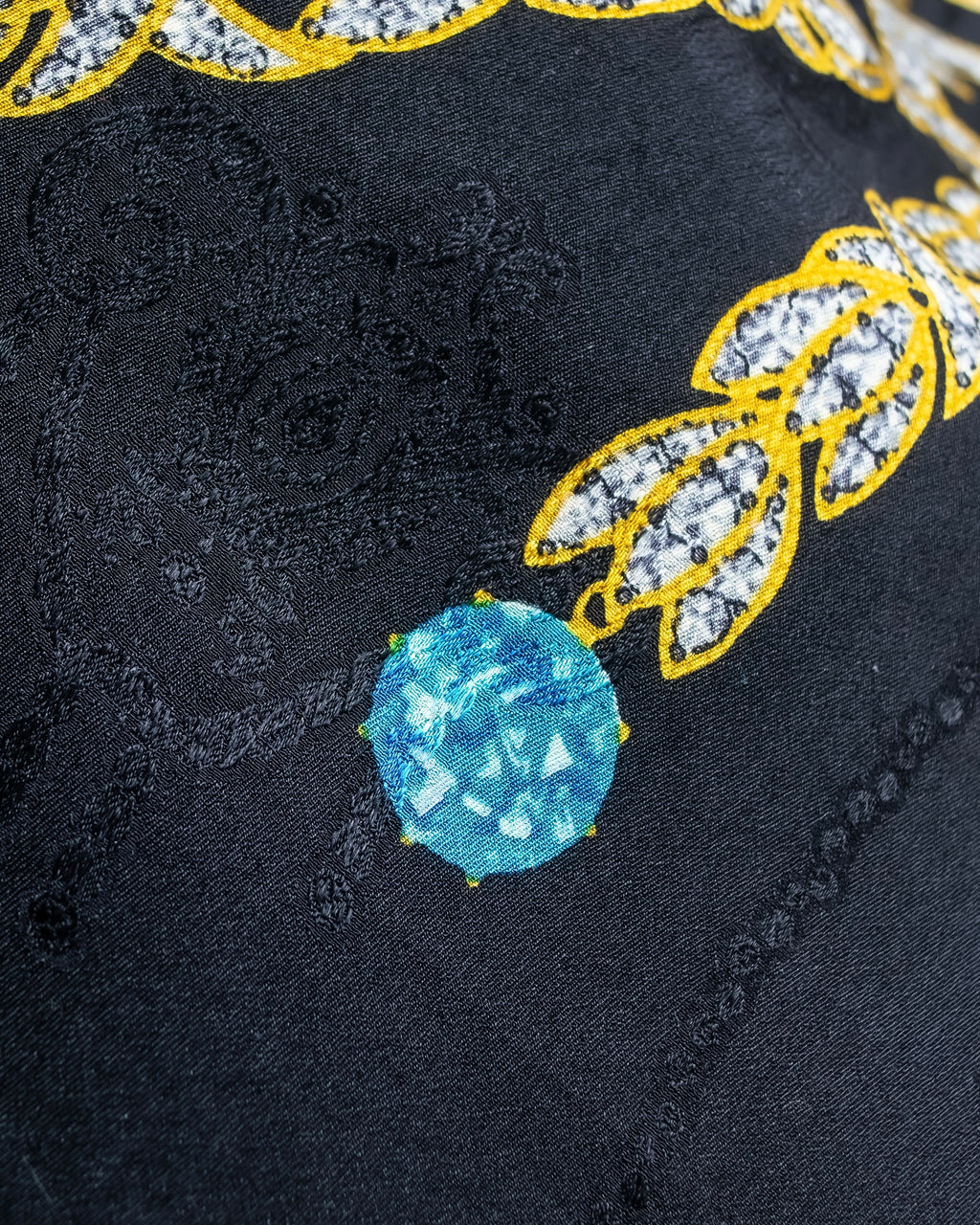 "Cartier" Gemstone brooch motif silk square scarf