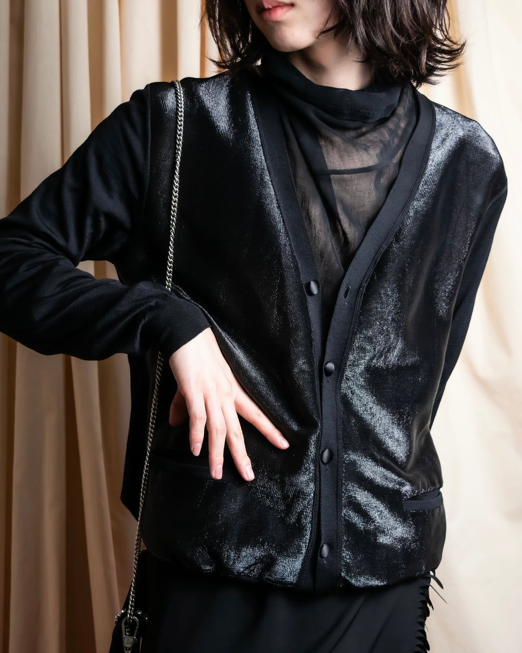 "JIL SANDER" Glitter jacquard V-neck cardigan