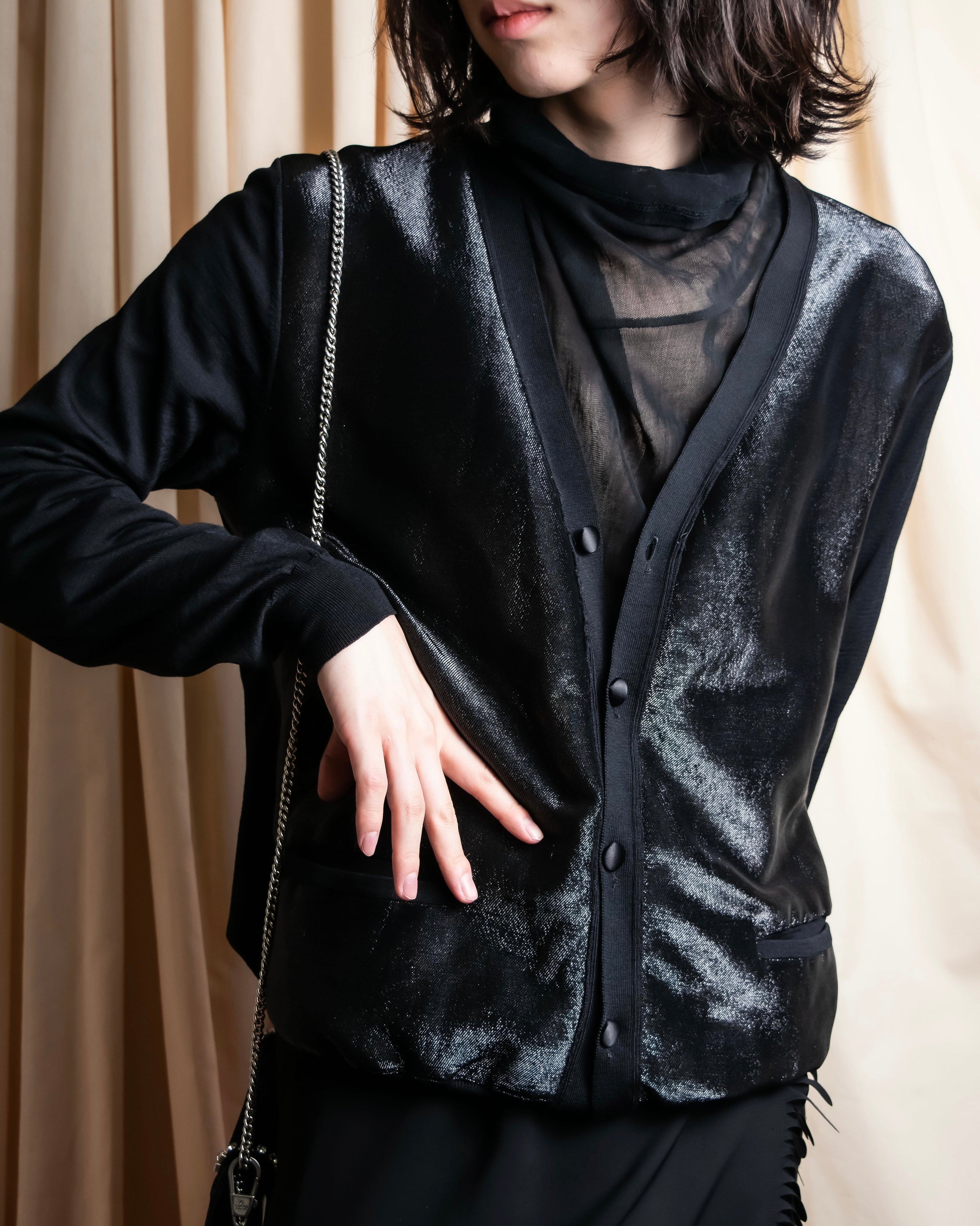 "JIL SANDER" Glitter jacquard V-neck cardigan