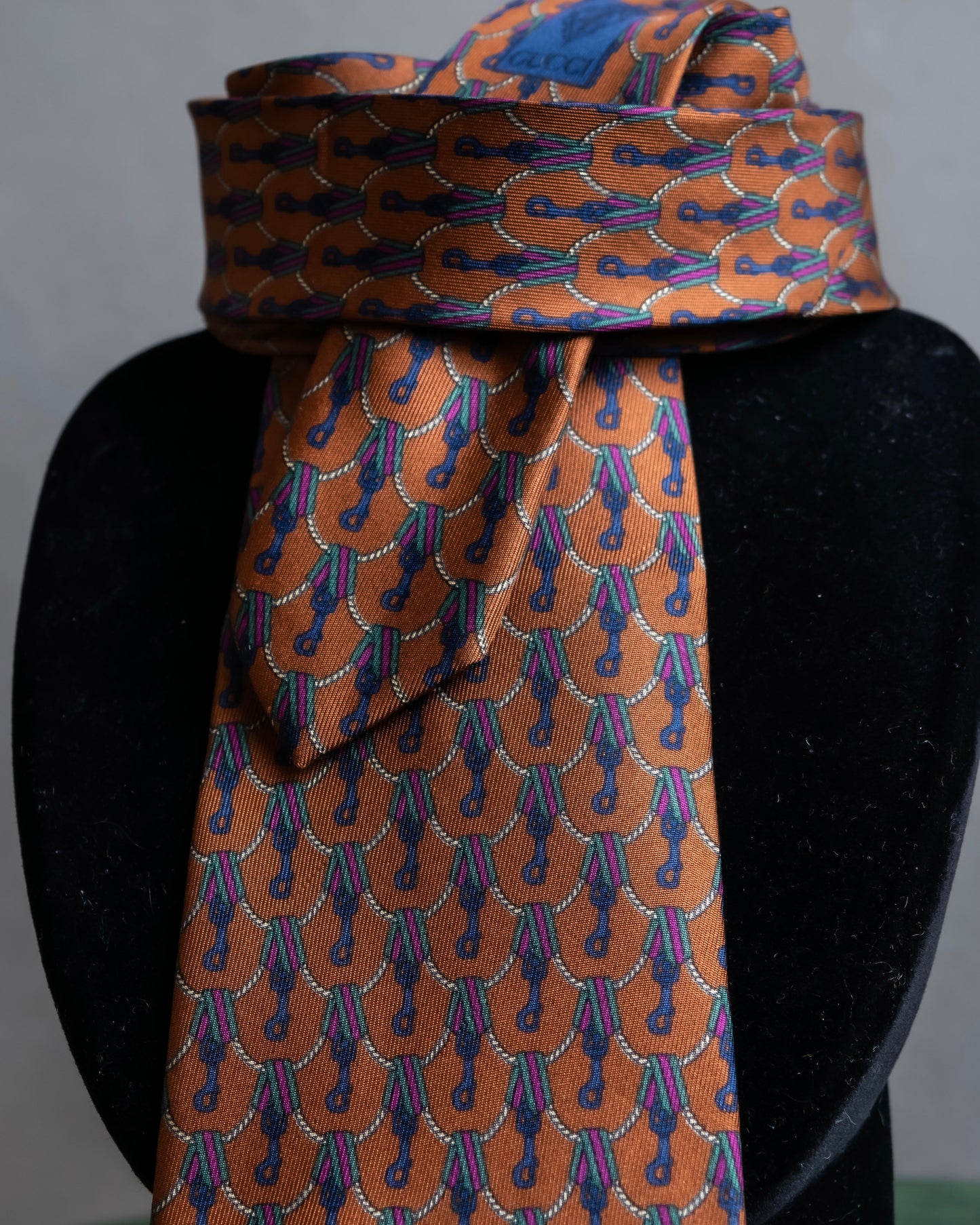 "GUCCI" Horsebit & GG pattern silk neck tie