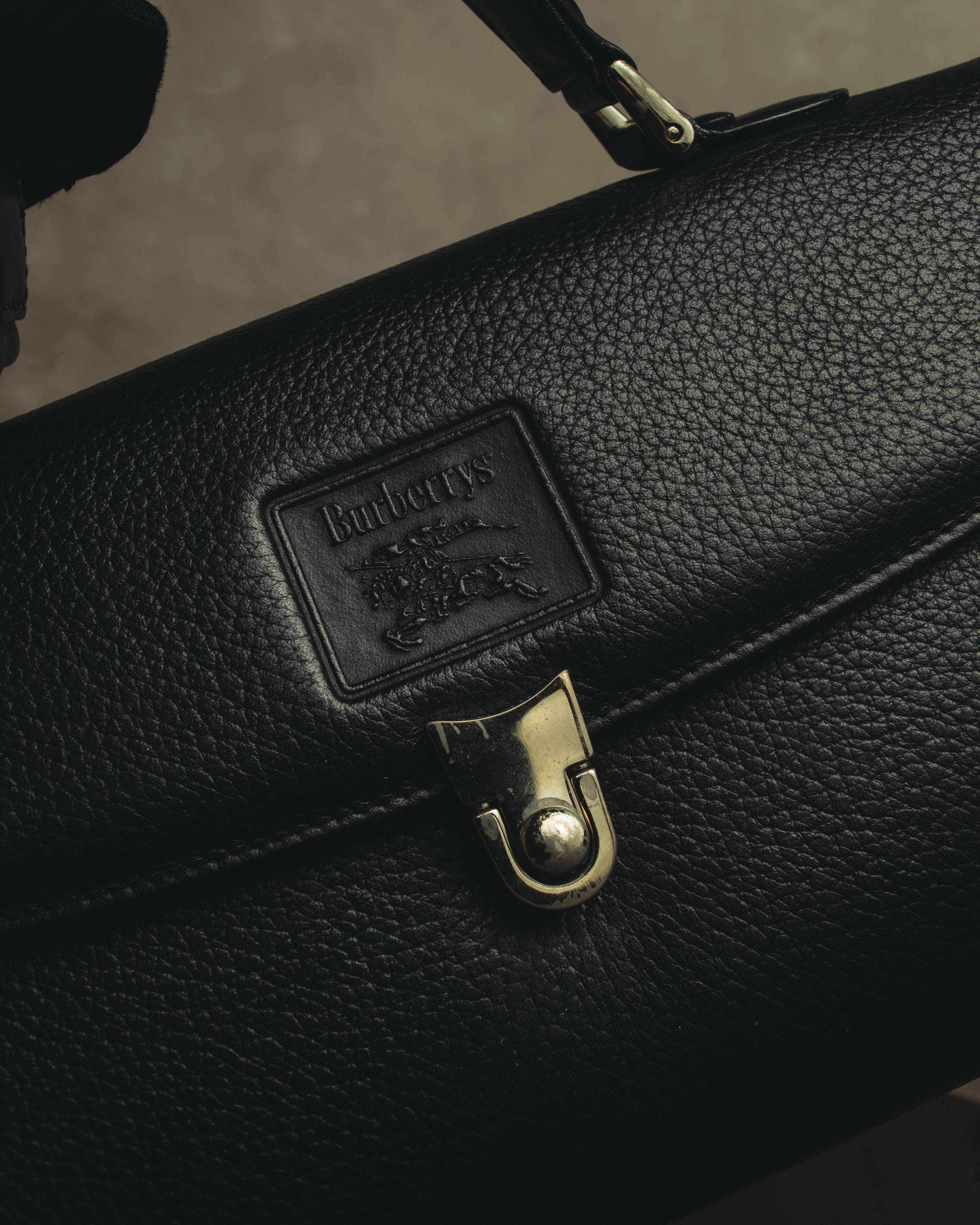"Burberrys" 80's-90's Classic black leather top-handle handbag