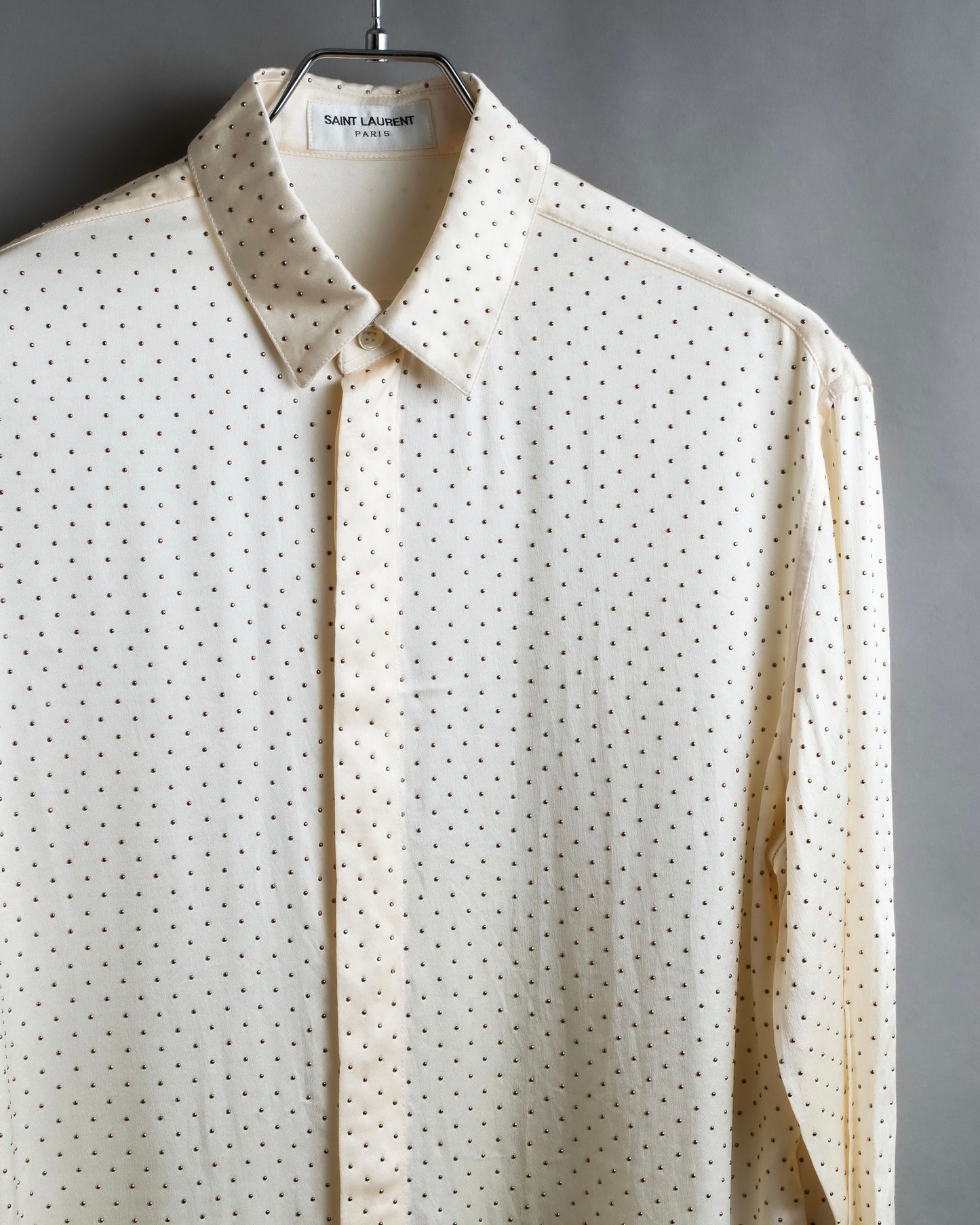 "Saint Laurent Paris" 100% silk rhinestone design shirt