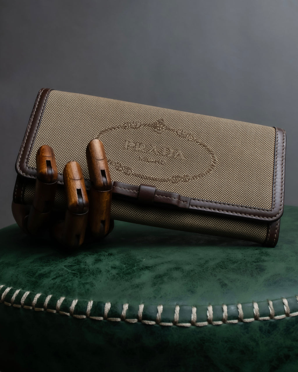 "PRADA" Logo engraved canvas combination long wallet