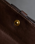 "PRADA" Logo engraved canvas＆leather combination short wallet