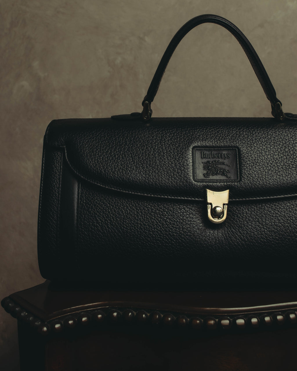 "Burberrys" 80's-90's Classic black leather top-handle handbag