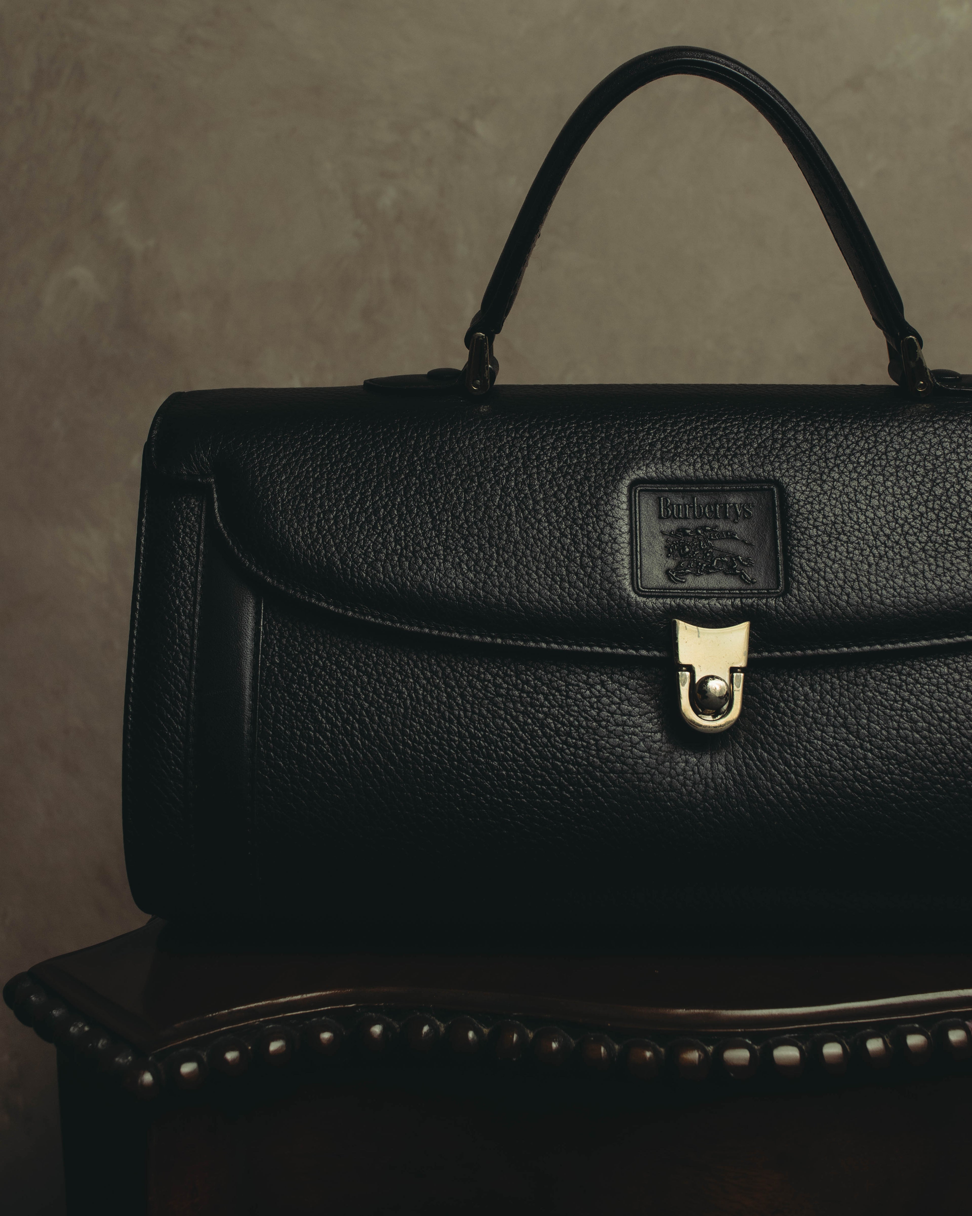 "Burberrys" 80's-90's Classic black leather top-handle handbag