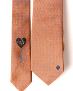 HERMES/ Heart Lock Motif H Patterned Silk Tie Orange