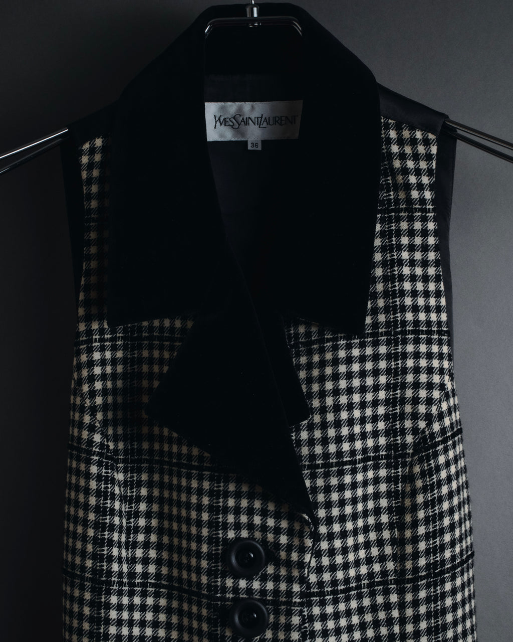 –SPECIALS– "Yves Saint Laurent" 90’s Mid gingham check velvet lapel tailored vest
