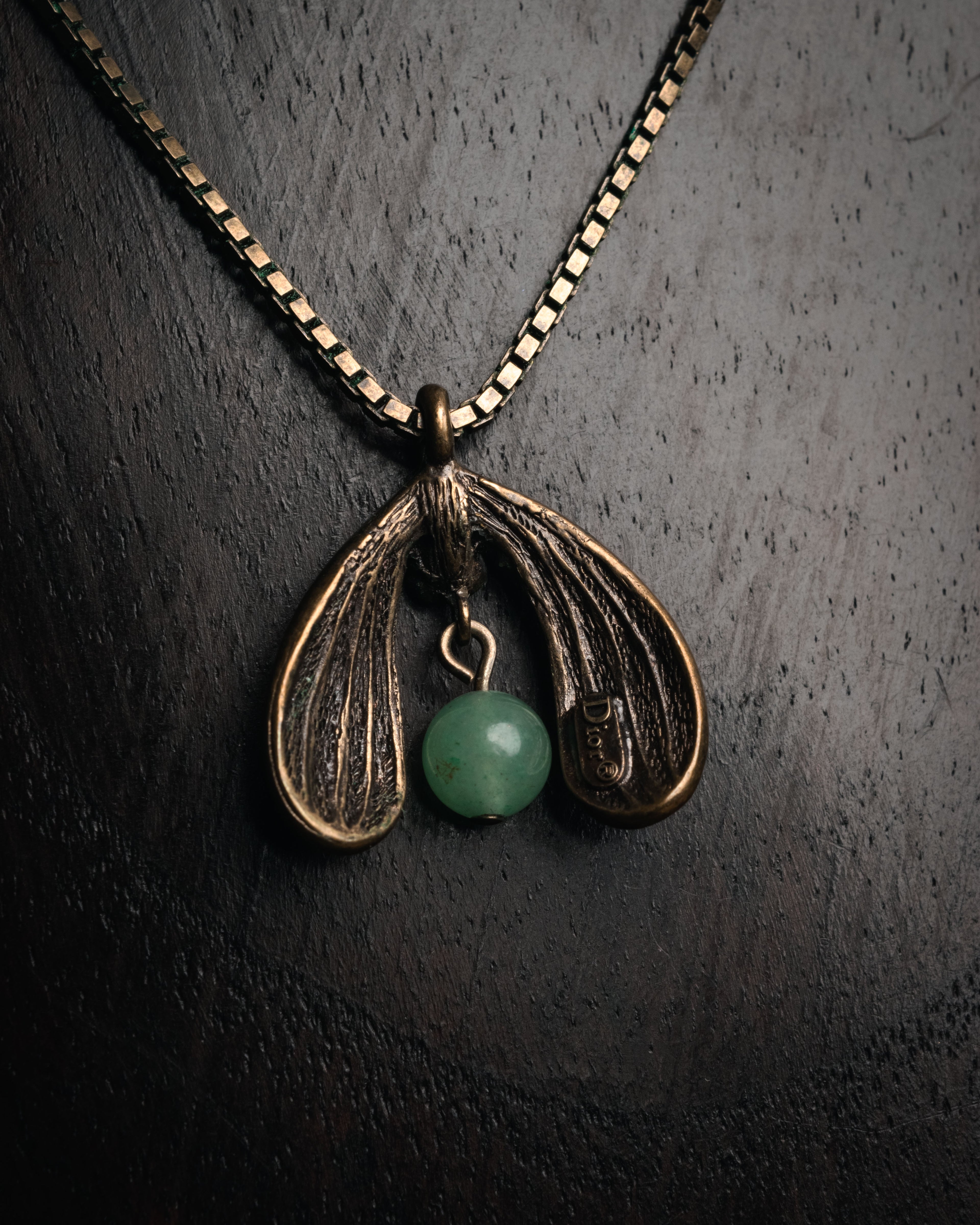 “Christian Dior” 90’s-00’s Antique gold botanical pendant necklace
