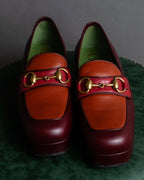 "GUCCI" Multicolor horsebit design heeled loafers