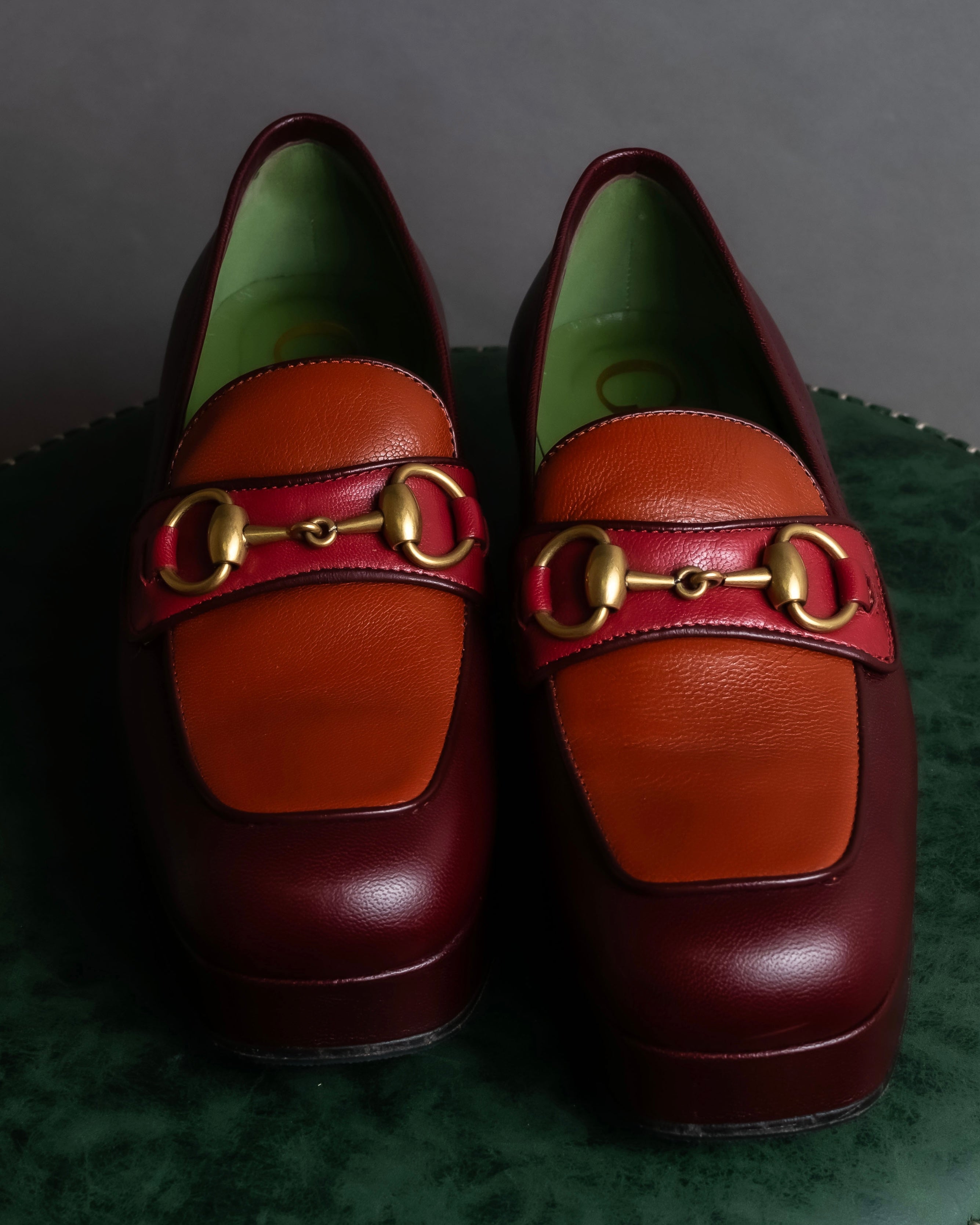 "GUCCI" Multicolor horsebit design heeled loafers