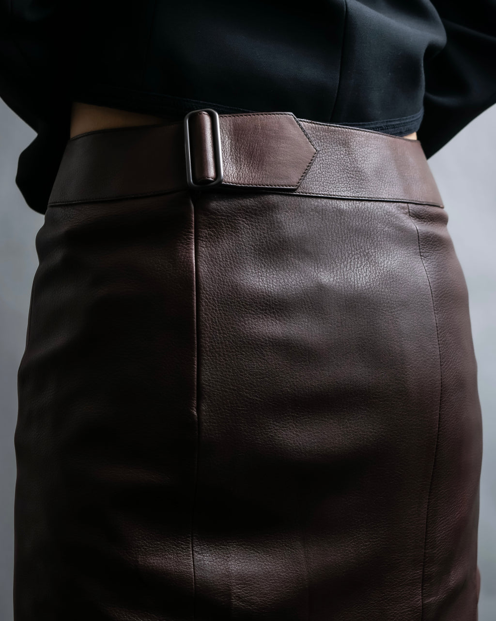 "Hermes by Gaultier" Round Pocket Wine Red Leather Skirt