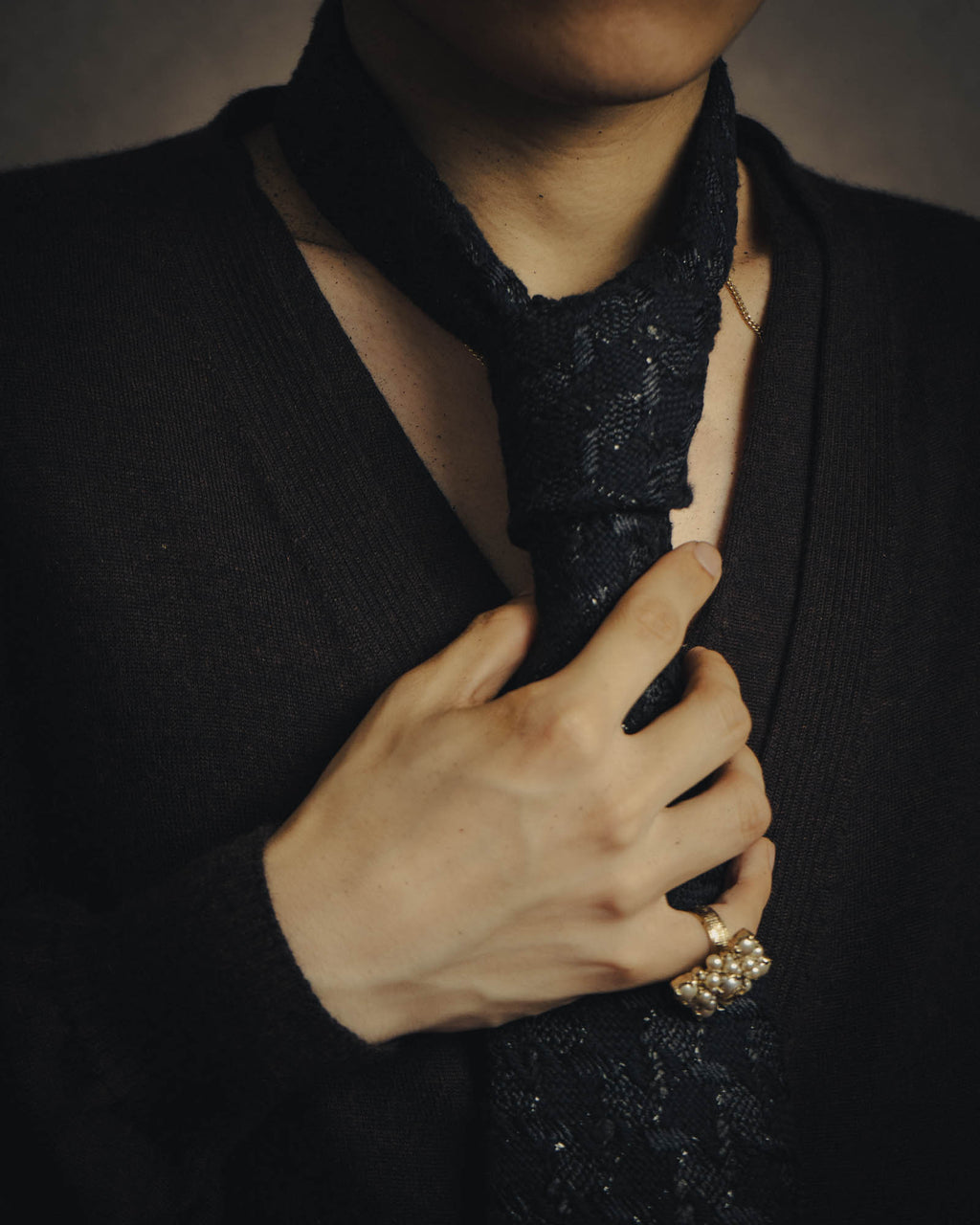 -SPECIAL- “CHANEL” 05Spring black tweed fringe necktie