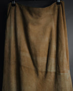 "CECCHI LINEA PELLE" 90’s Suede leather floral cutwork hem skirt