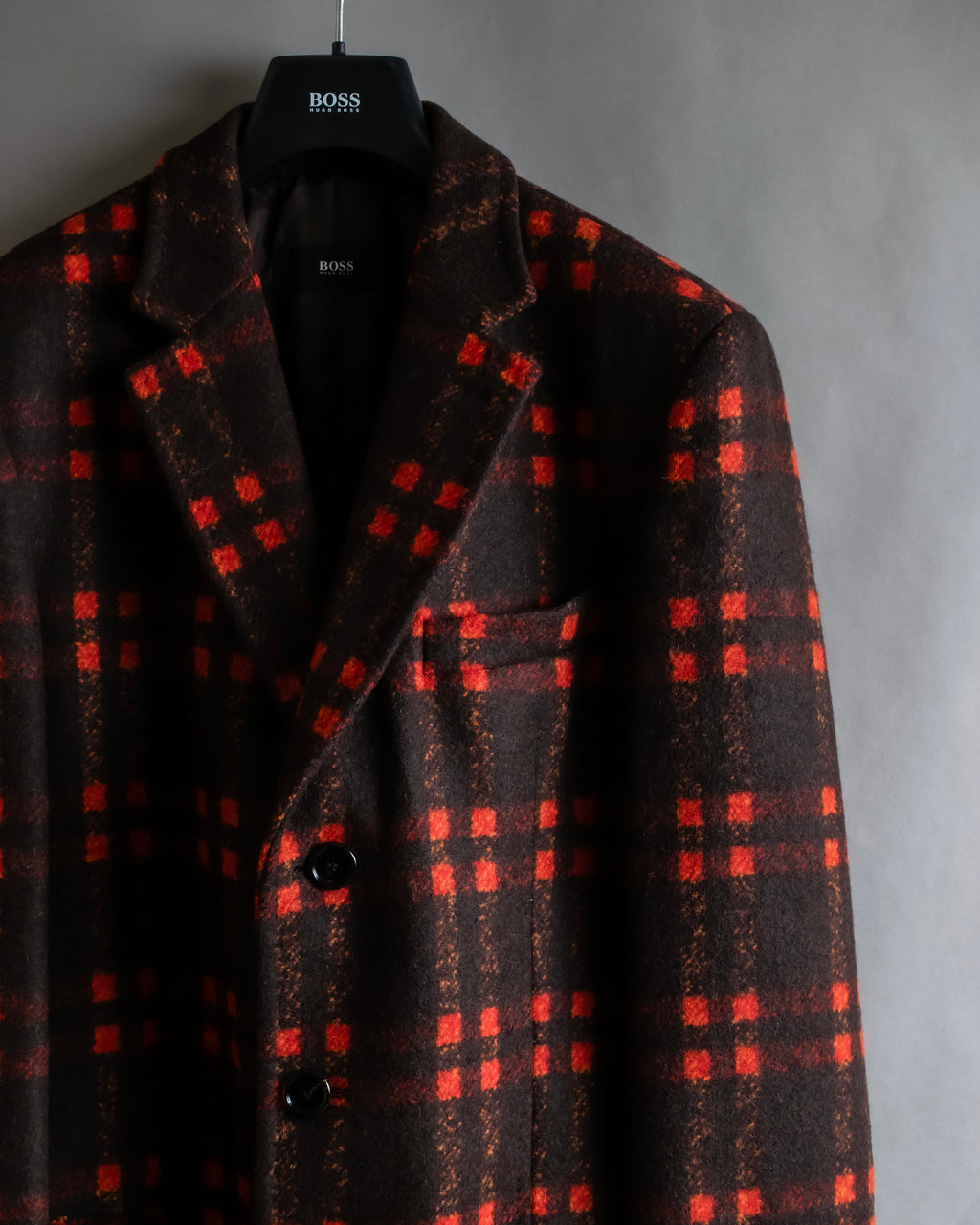 "HUGO BOSS" Plaid brushed wool tailored coat