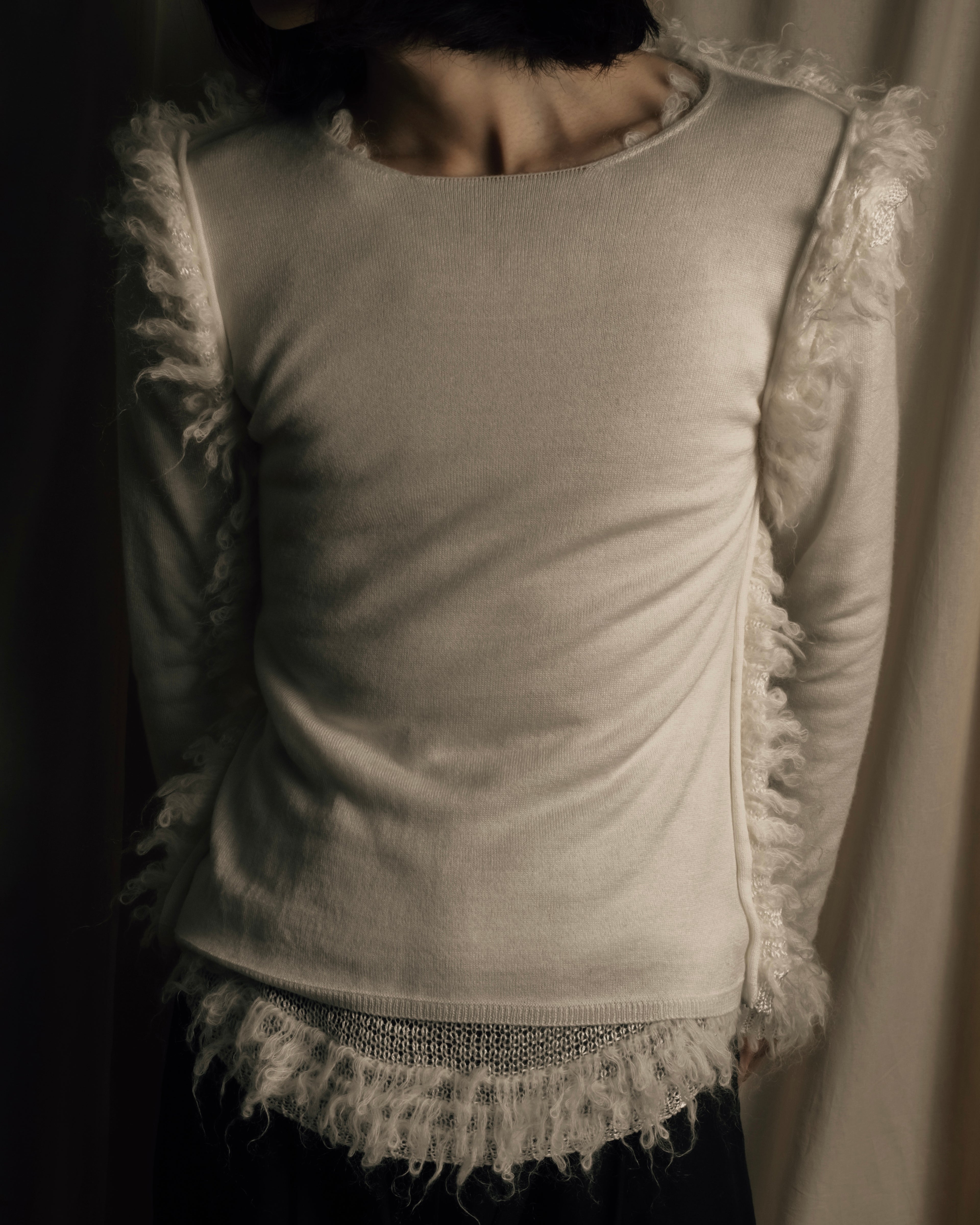 "COMME des GARCONS" 18AW layered mesh design fringe thick knit