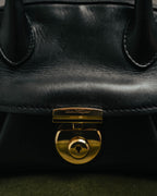 –SPECIAL– “Salvatore Ferragamo“ 00’s-10’s Black leather dome handbag