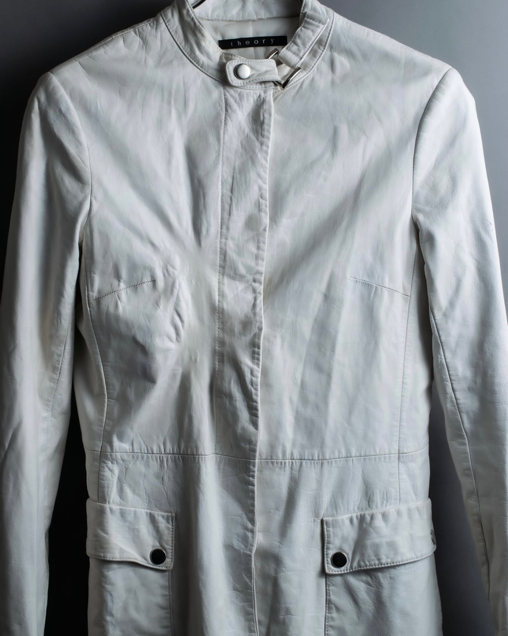 "theory" waist-shaped long leather coat