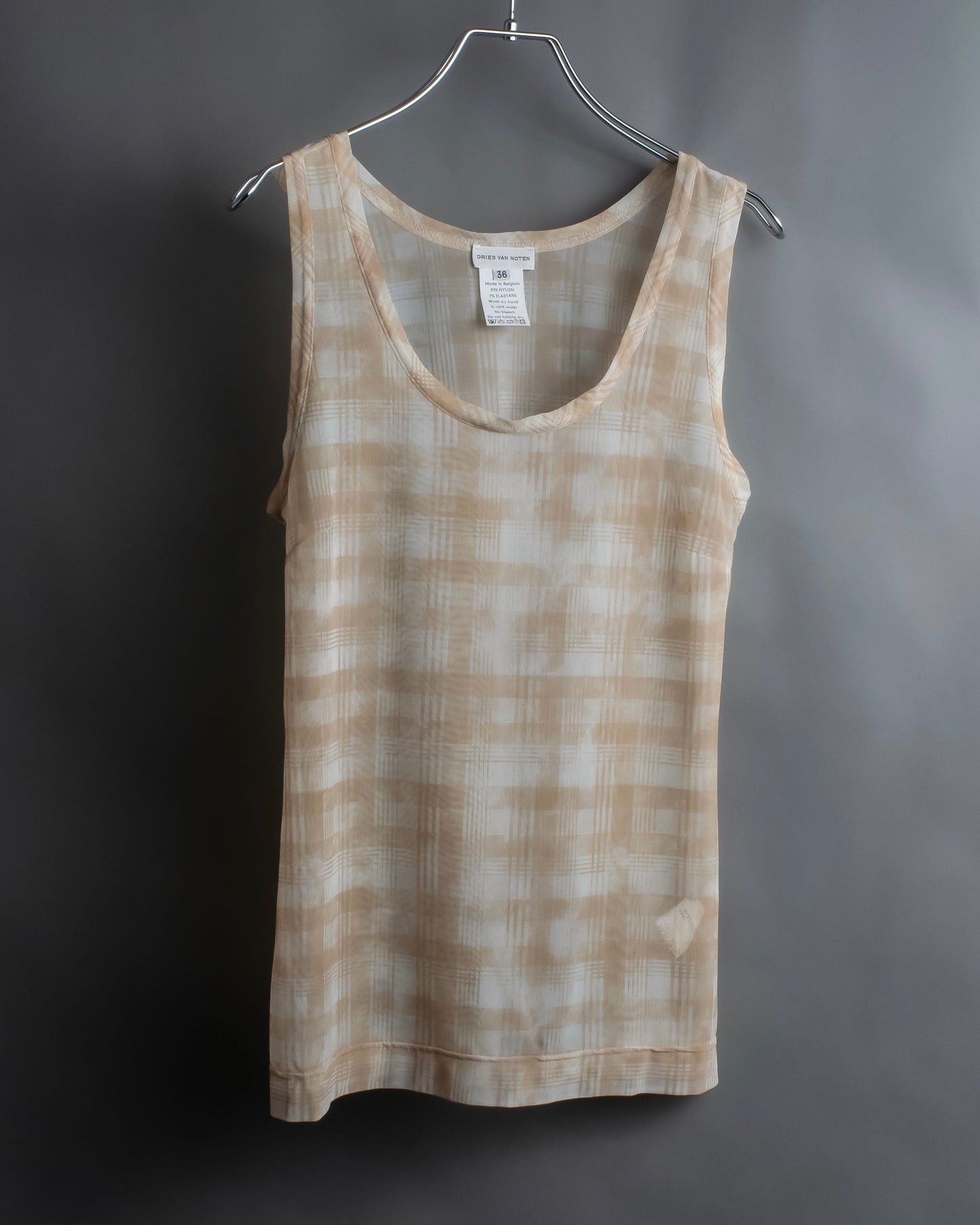 "DRIES VAN NOTTEN" Check pattern sheer shirt & sleeveless tops