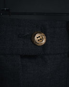 "CHANEL" high-waisted pleated trousers with signature gold button