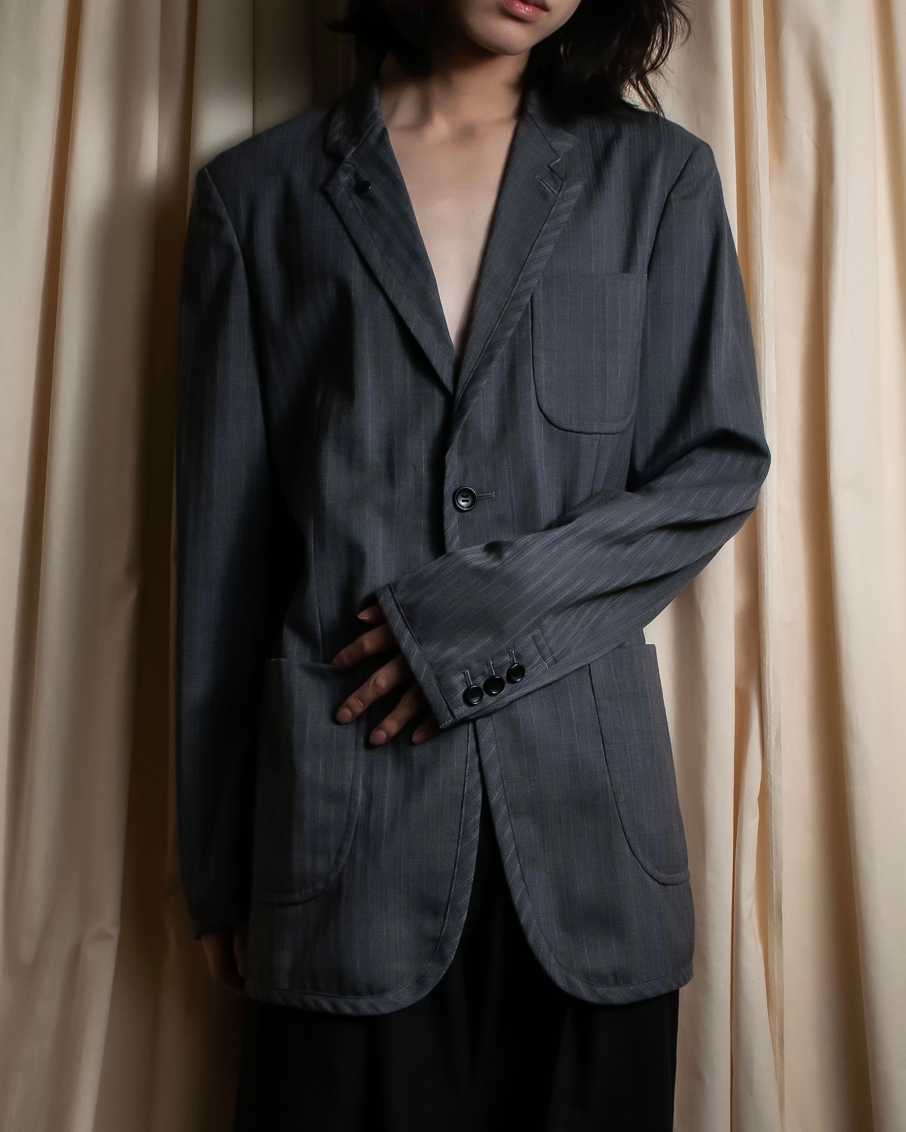 "COMME des GARCONS HOMME PLUS" 14SS modified lapel design striped jacket