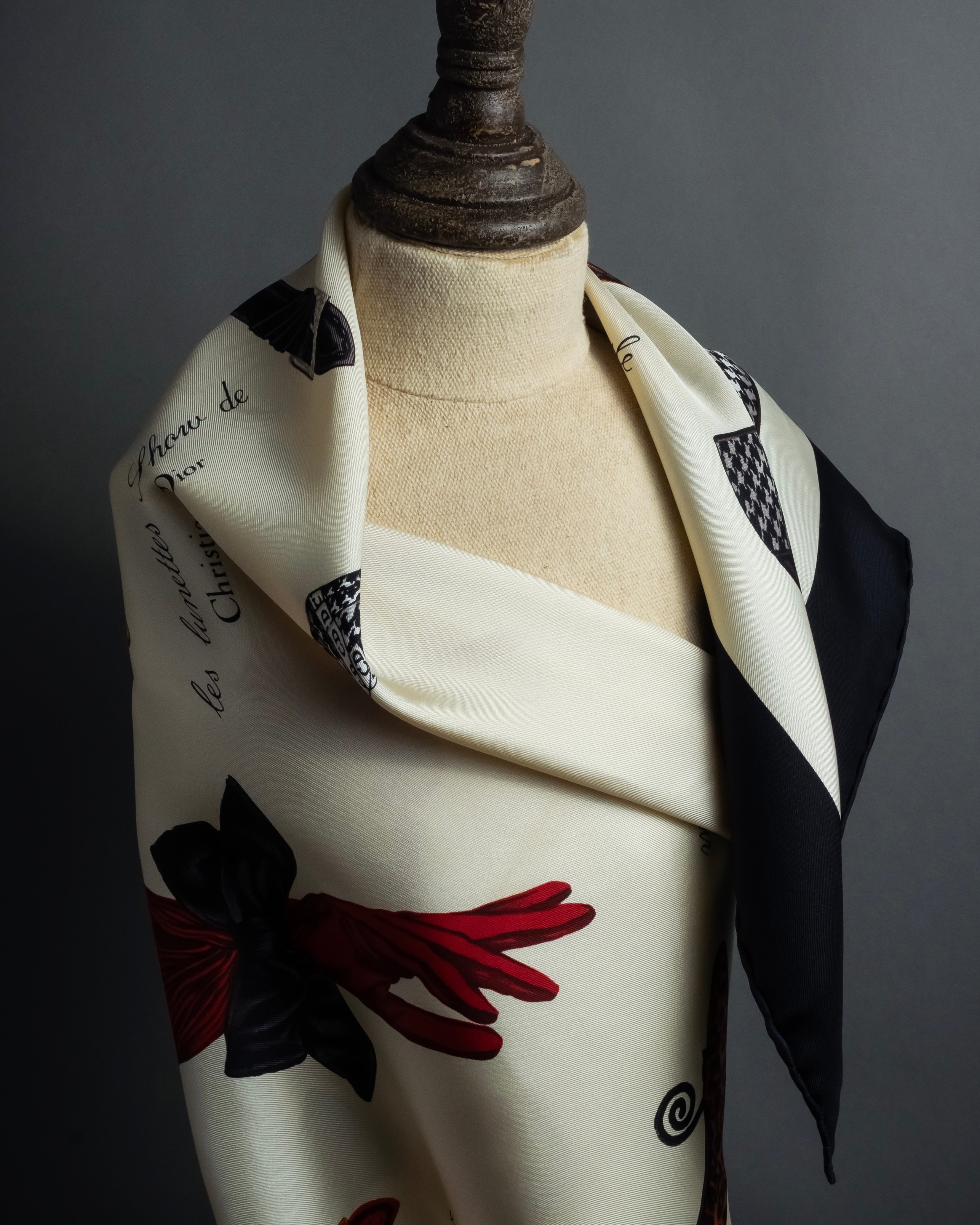 "Christian Dior" Parisian accessory motif silk scarf