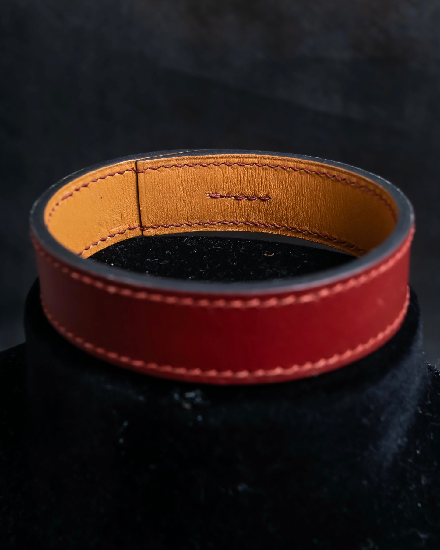 "HERMES" Margiela period burgundy leather bracelet