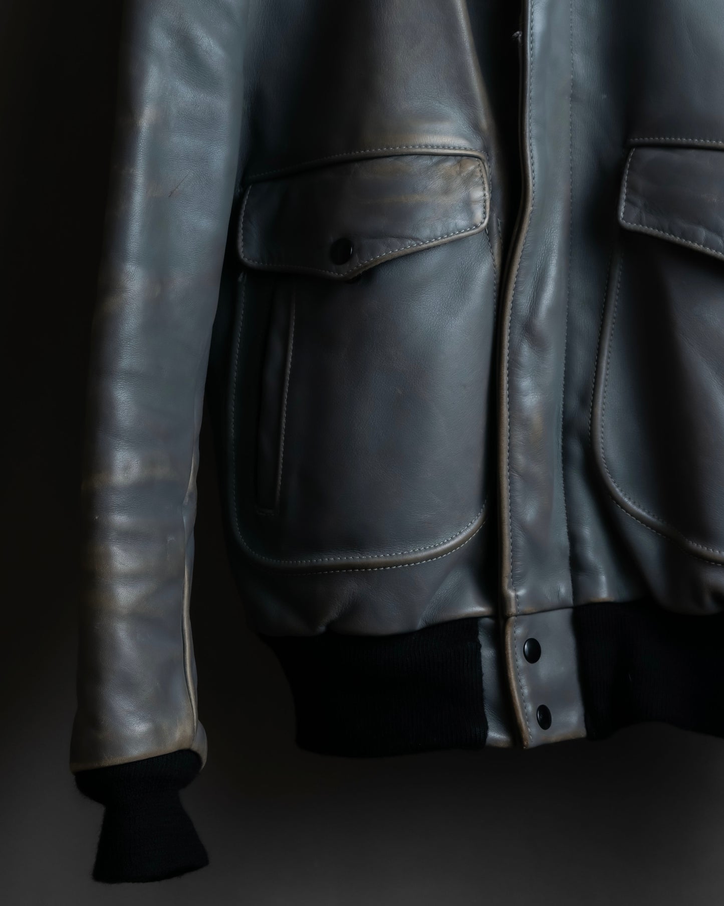 "VANSON" Out pocket design ribbed leather jacket