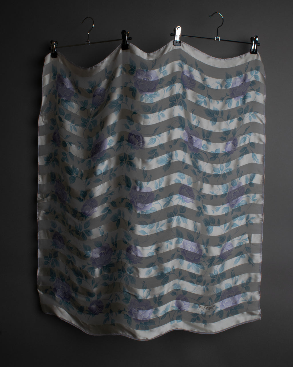 “Yves Saint Laurent” 80’s-90’s Sheer stripe floral silk scarf