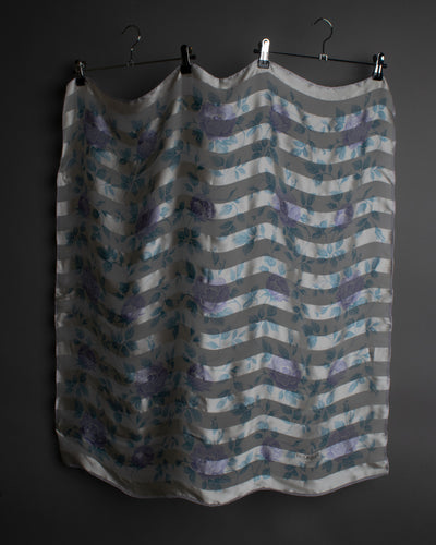 “Yves Saint Laurent” 80’s-90’s Sheer stripe floral silk scarf