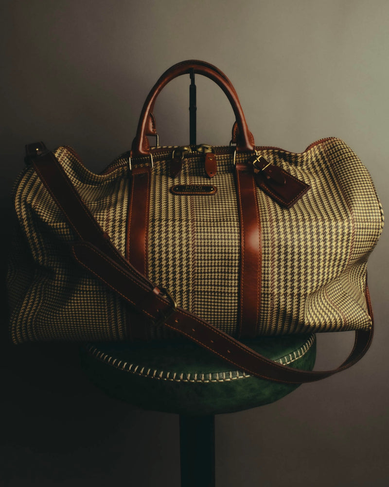"Polo Ralph Lauren" 80's-90's Houndstooth leather trim travel bag