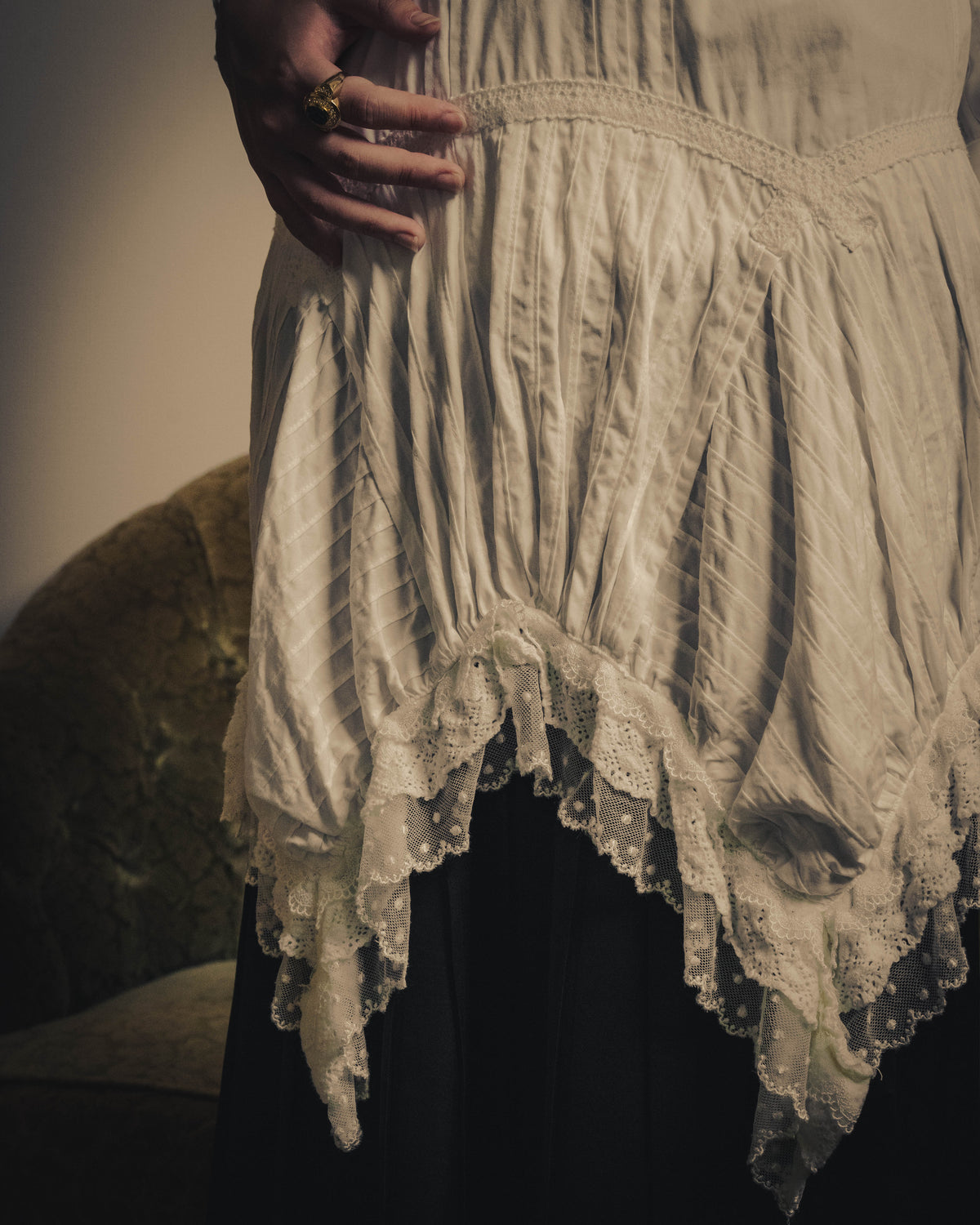-SPECIAL- “JUNYA WATANABE COMME des GARÇONS MAN PINK”2005AW Victorian lace pleated asymmetric long shirt