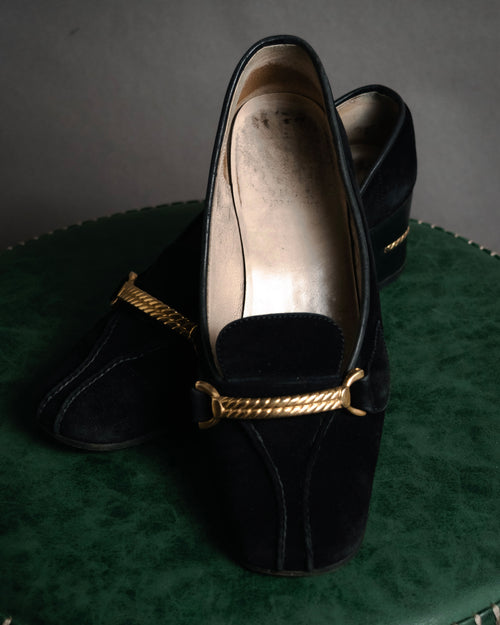 “GUCCI” 90’s-00’s Suede twist horsebit heeled loafers