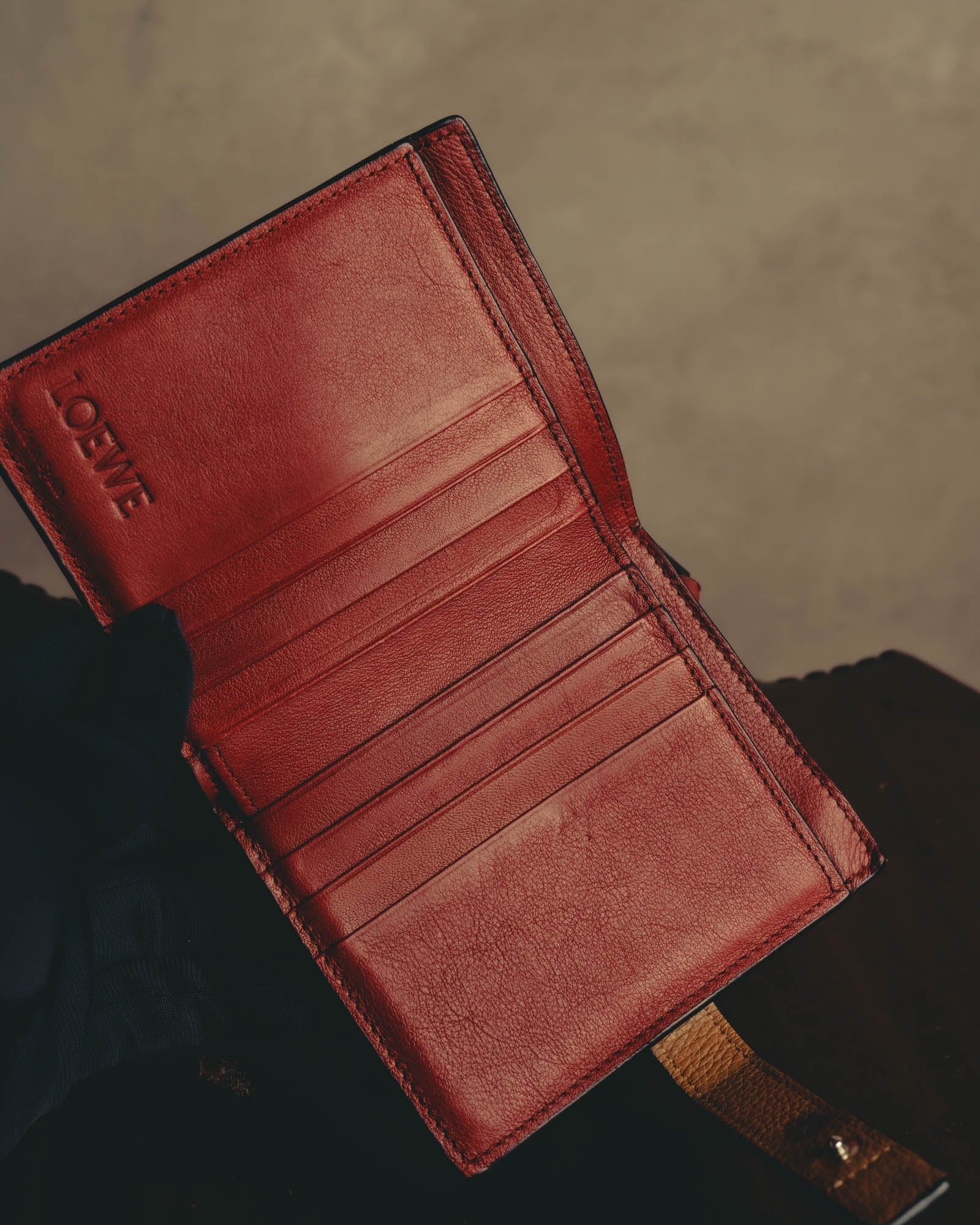 "LOEWE" 20's Bicolor small vertical leather wallet