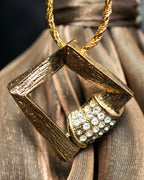 "YVES SAINT LAURENT" rhinestone motif gold necklace