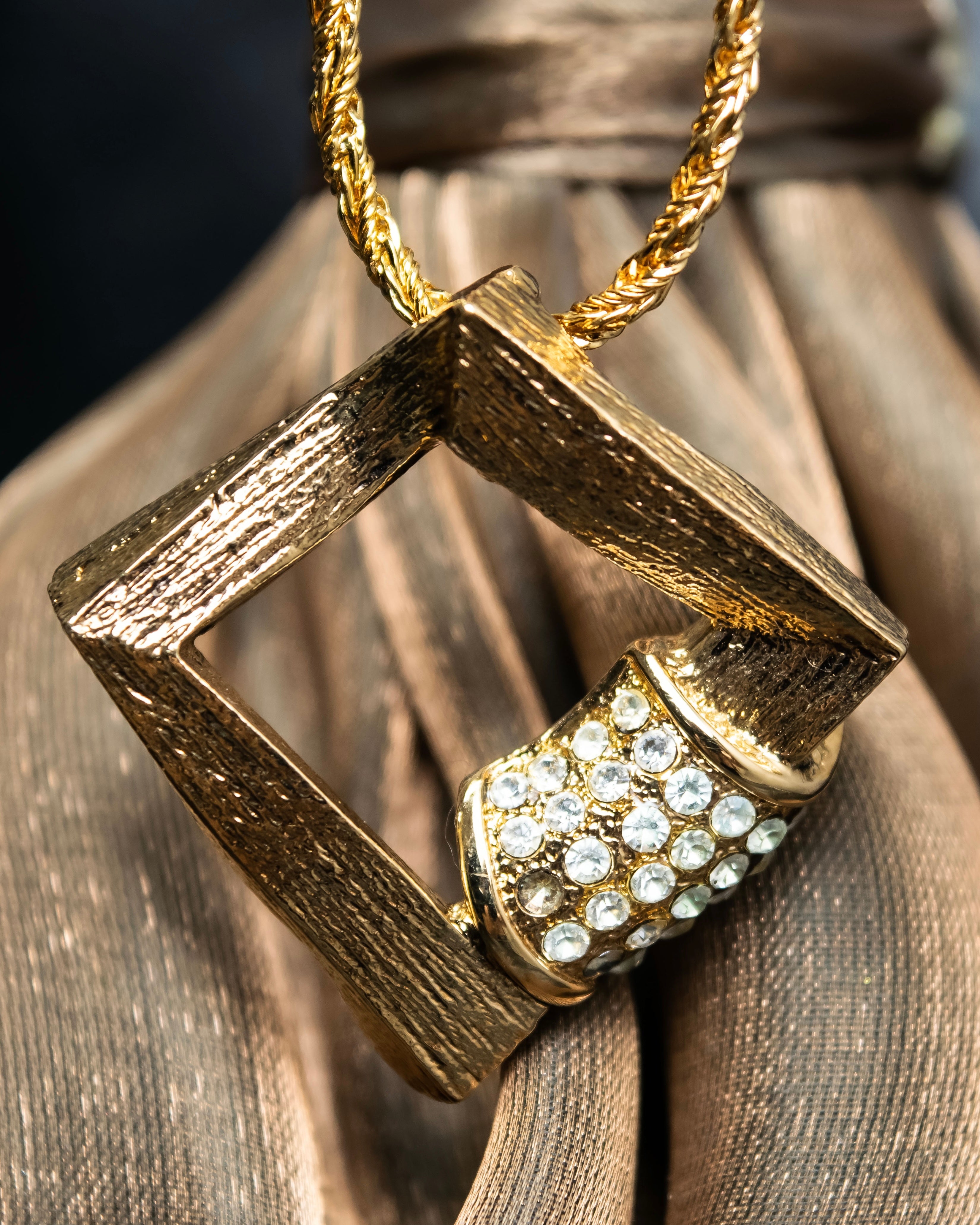 "YVES SAINT LAURENT" rhinestone motif gold necklace