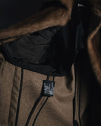 "PRADA" 90’s-00’s embellished fur-collar stretch tech coat