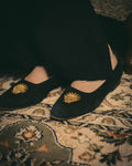 -SPECIAL- "Hermès" 80's-90's Gold embroidered suede loafers