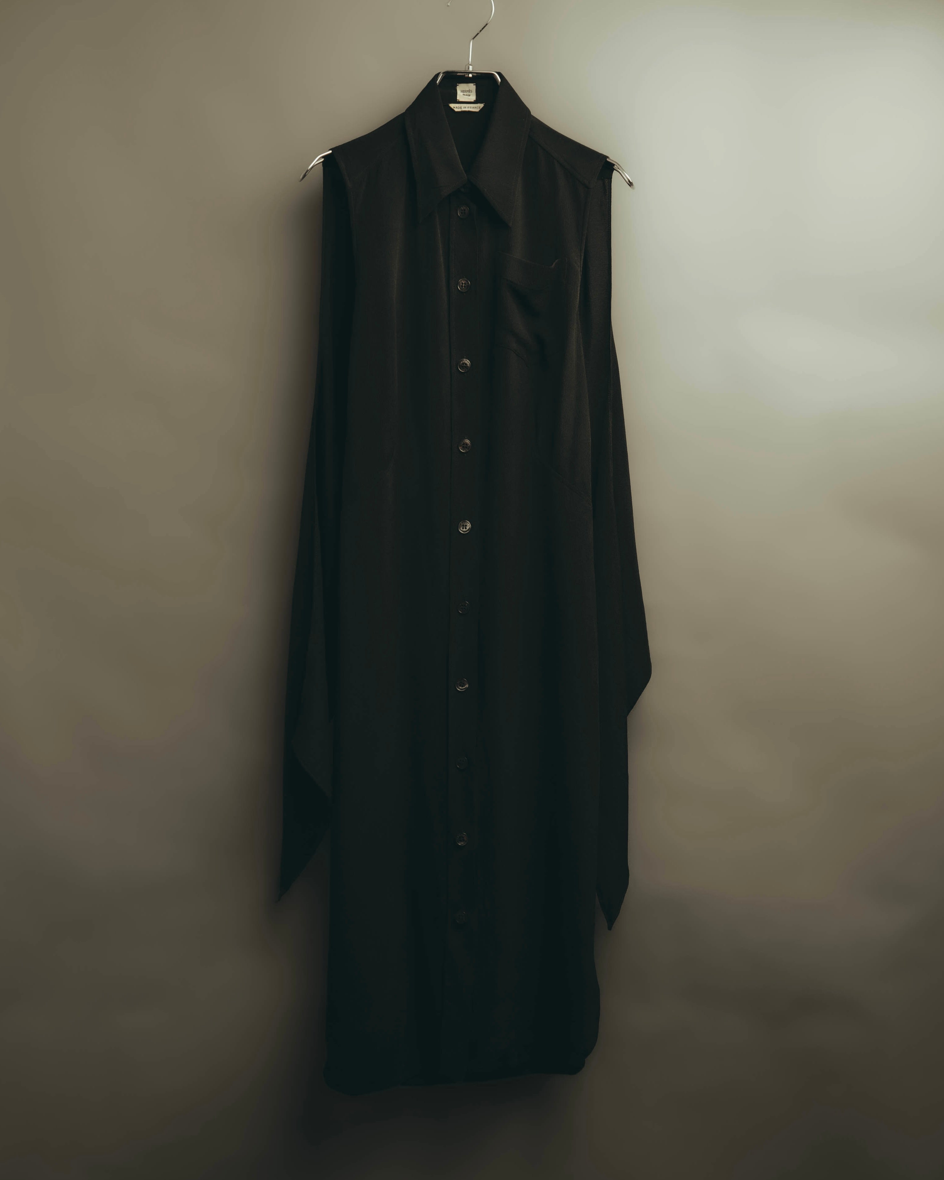 -SPECIAL- “HERMÈS“ 00’s-10’s Sleeveless silk draped shirt dress