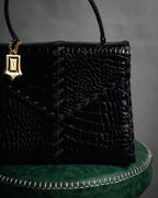 "Yves Saint Laurent" 90’s croc embossed whipstitch trapeze handbag