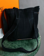 "HERMES" Tout en Douceur black suede panel line shoulder bag