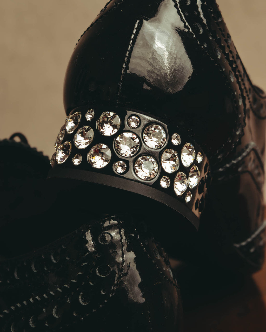 -SPECIAL- “Miu Miu” 2010’s Crystal embellished heel patent leather brogue shoes