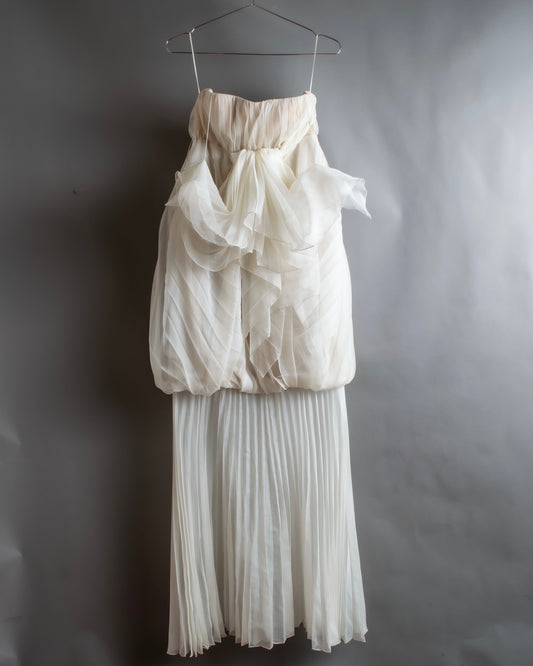 "GIANFRANCO FERRE" Frilled organza pannier docking design pleated dress