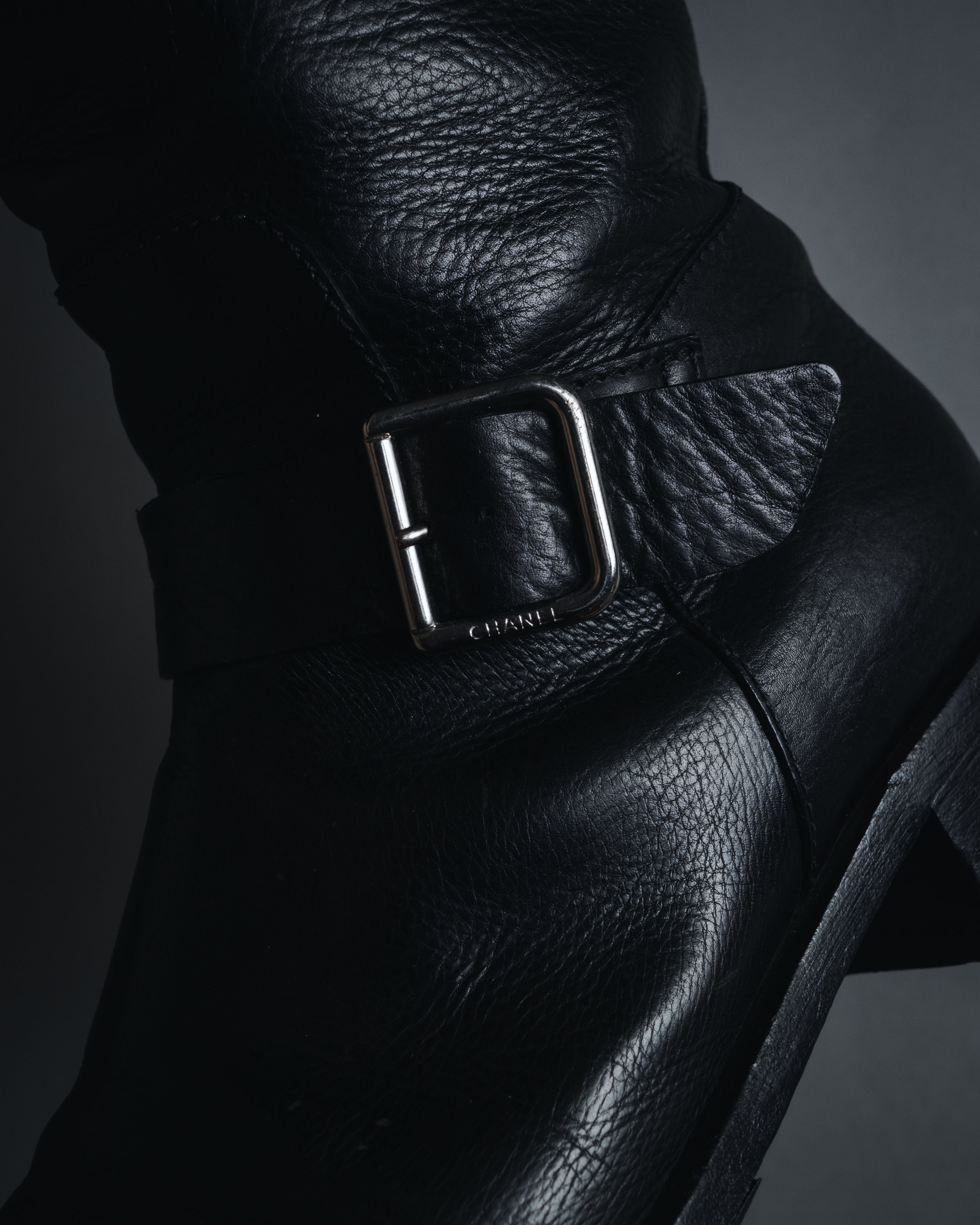"CHANEL" 2006-12 Double-buckle leather engineer boots