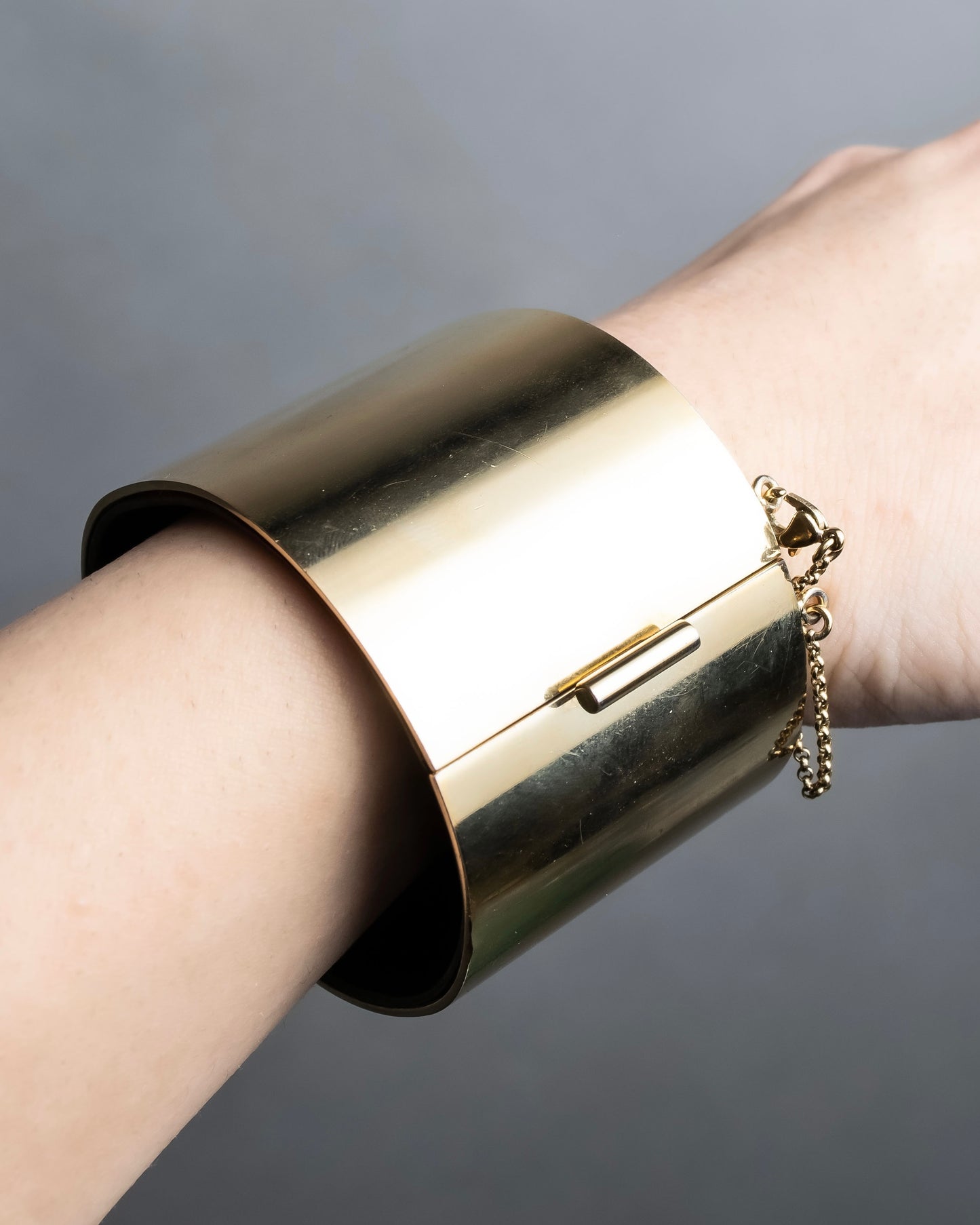 "CELINE" Large leather docking gold bracelet