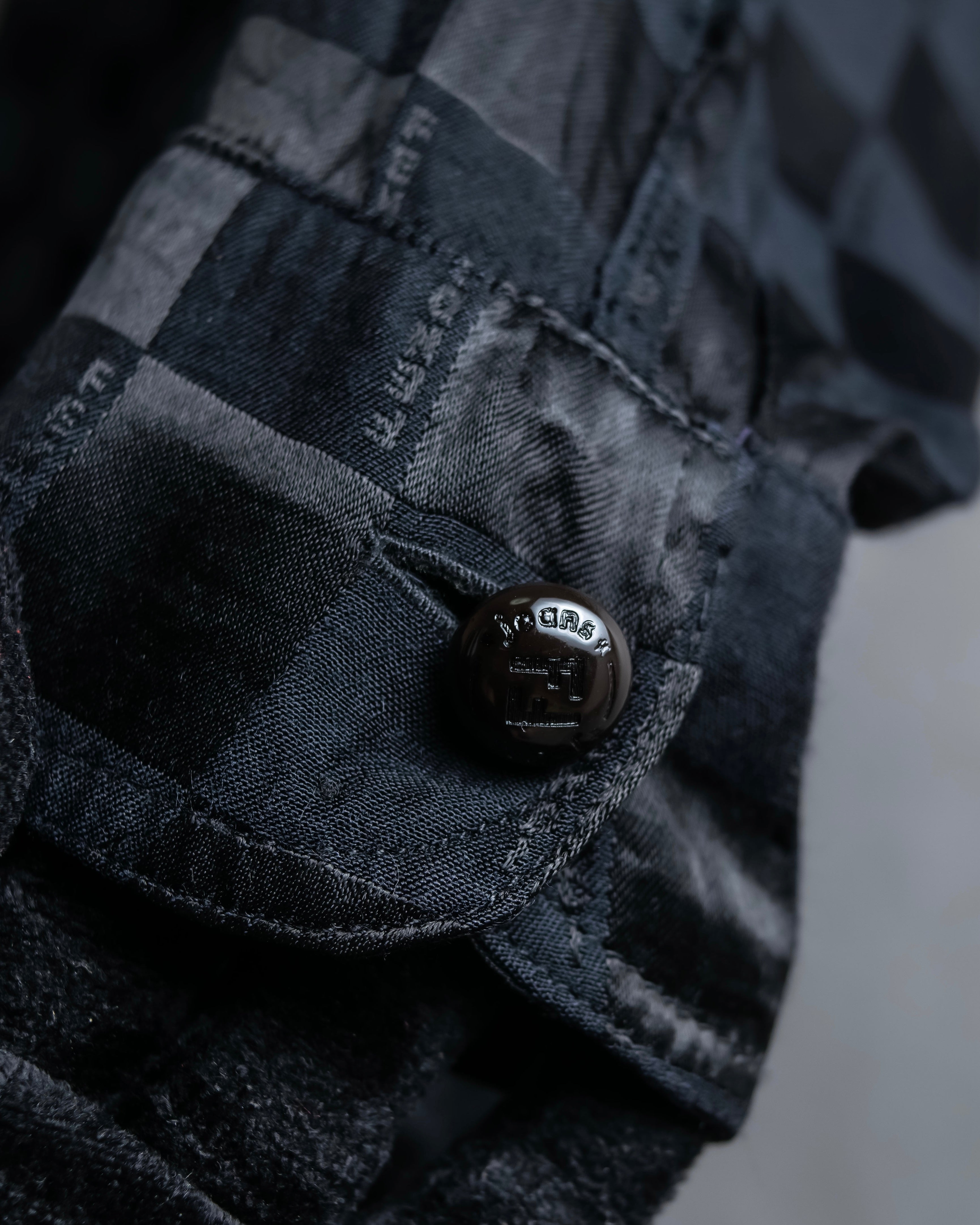 "FENDI JEANS" Logo engraved check pattern glossy shirt