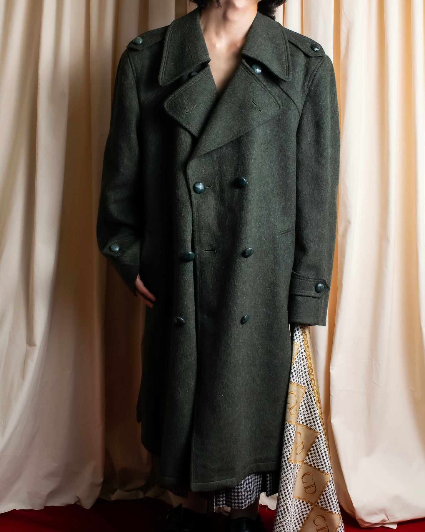 Vintage deep green colour military long coat