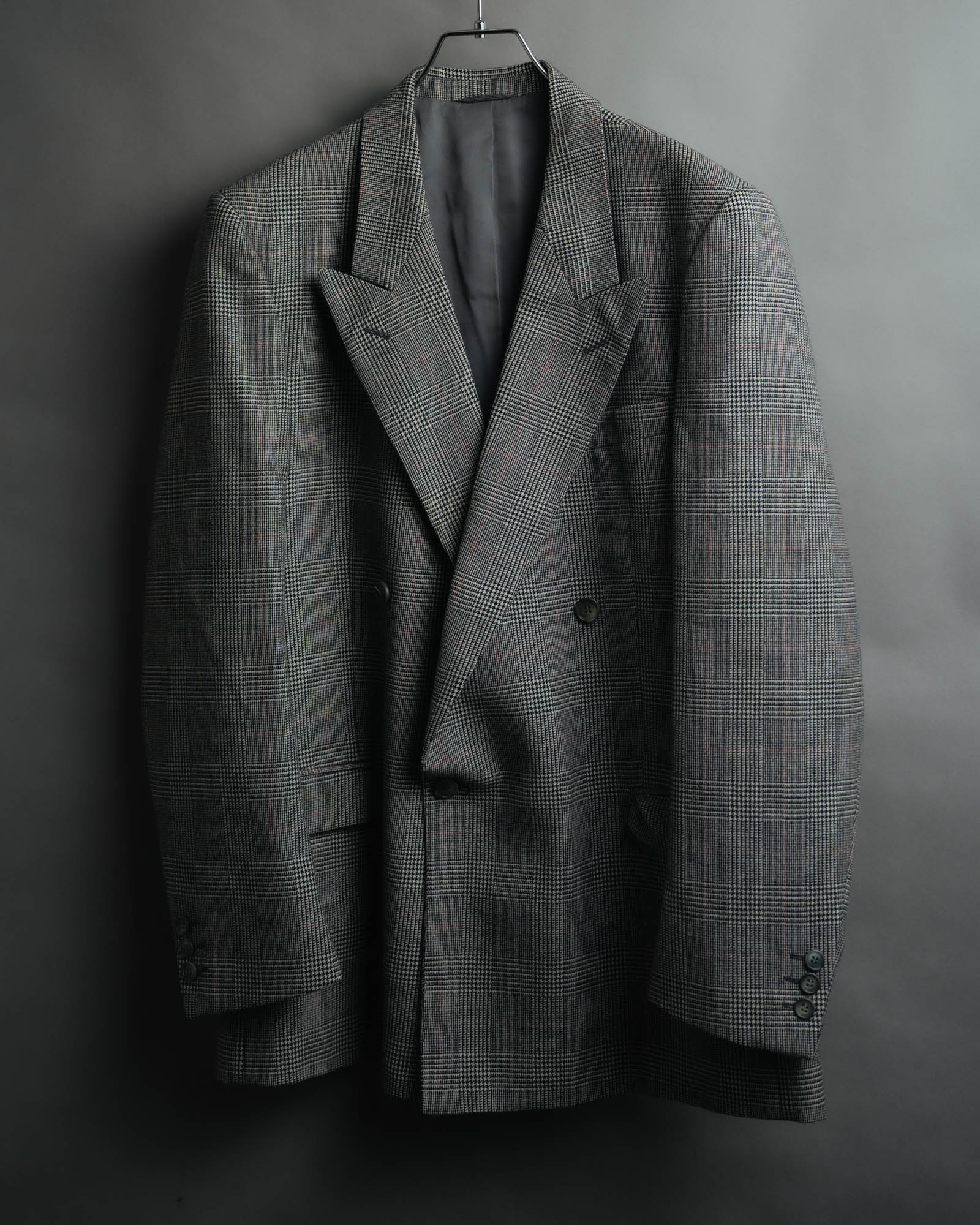 -MOOD MILLÉSIMES- 80’s-90’s Prince of Wales check wool double-breasted setup suit