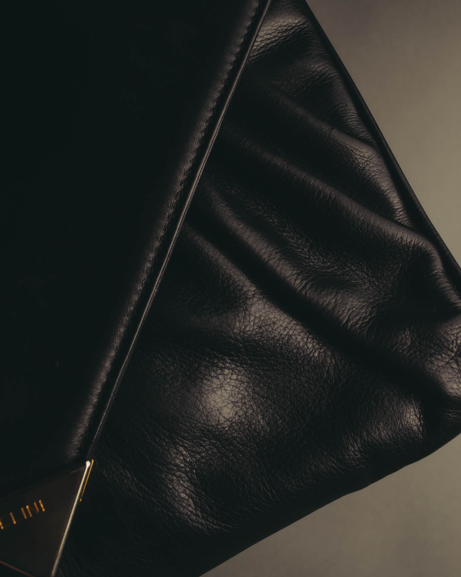 "CELINE" 70's-80's Classic black leather shoulder bag